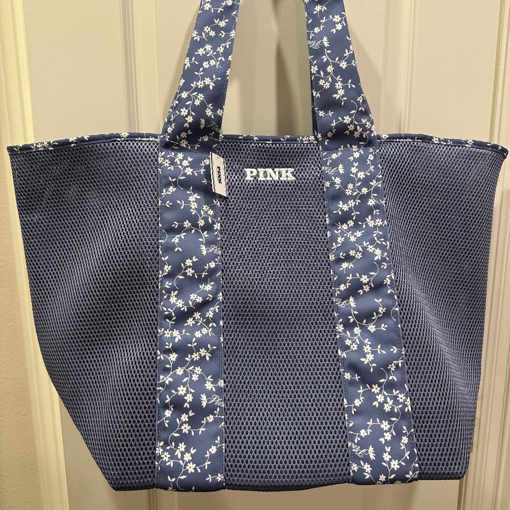 Victoria Secret’s Blue Floral Mesh Tote Bag with Zipper Closure